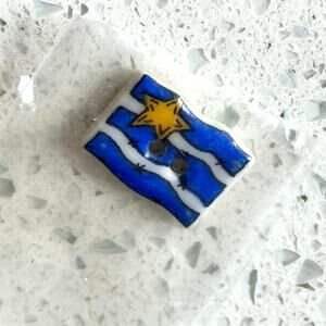 Vintage Sm Flag Blue Handmade 2 Hole Rectangle Sewing Button Craft DIY Notions